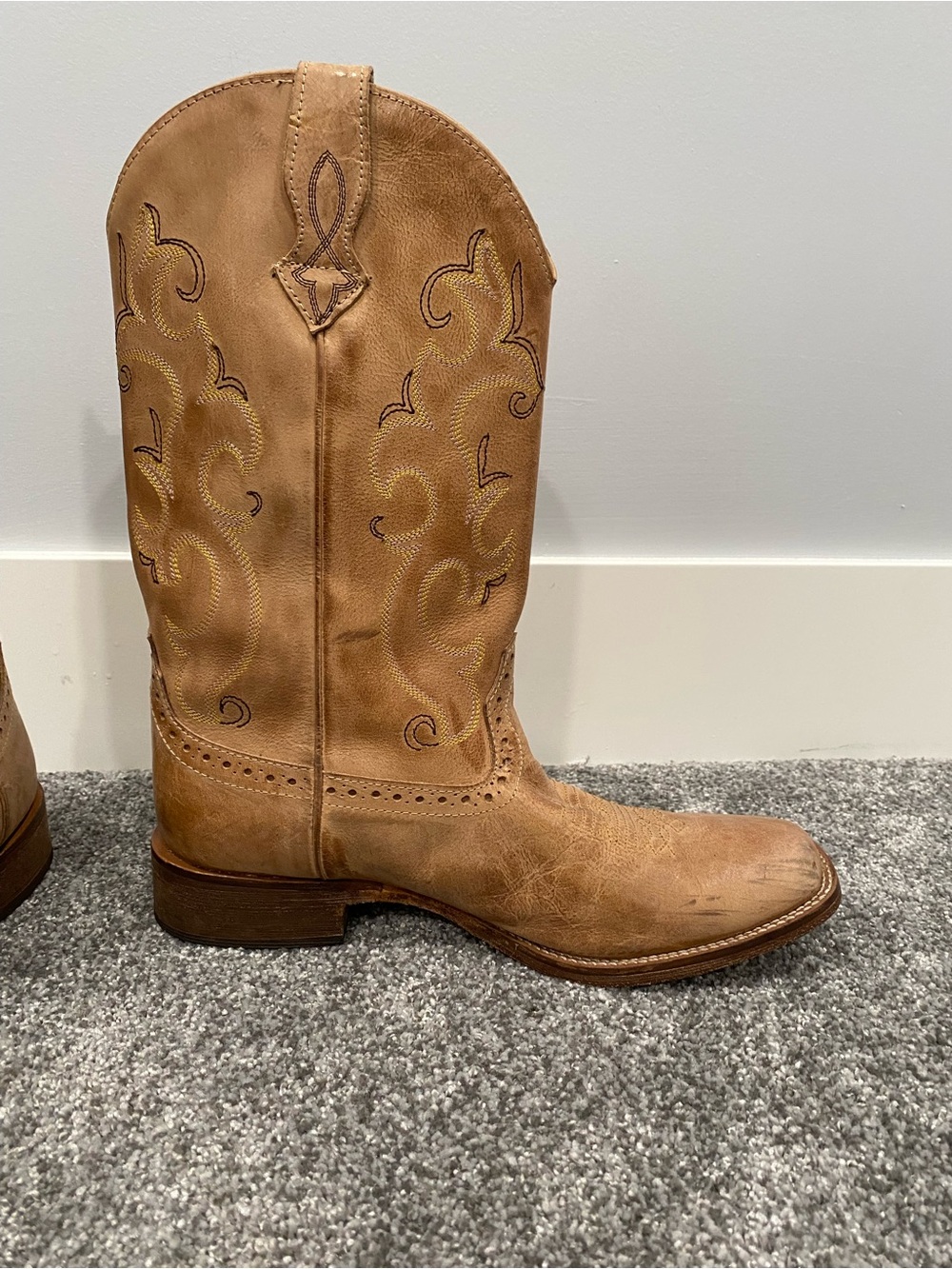 Roper Womens Square Toe Cowboy Leather Stitched Brown Tan Boots Size 10 - Picture 8 of 11